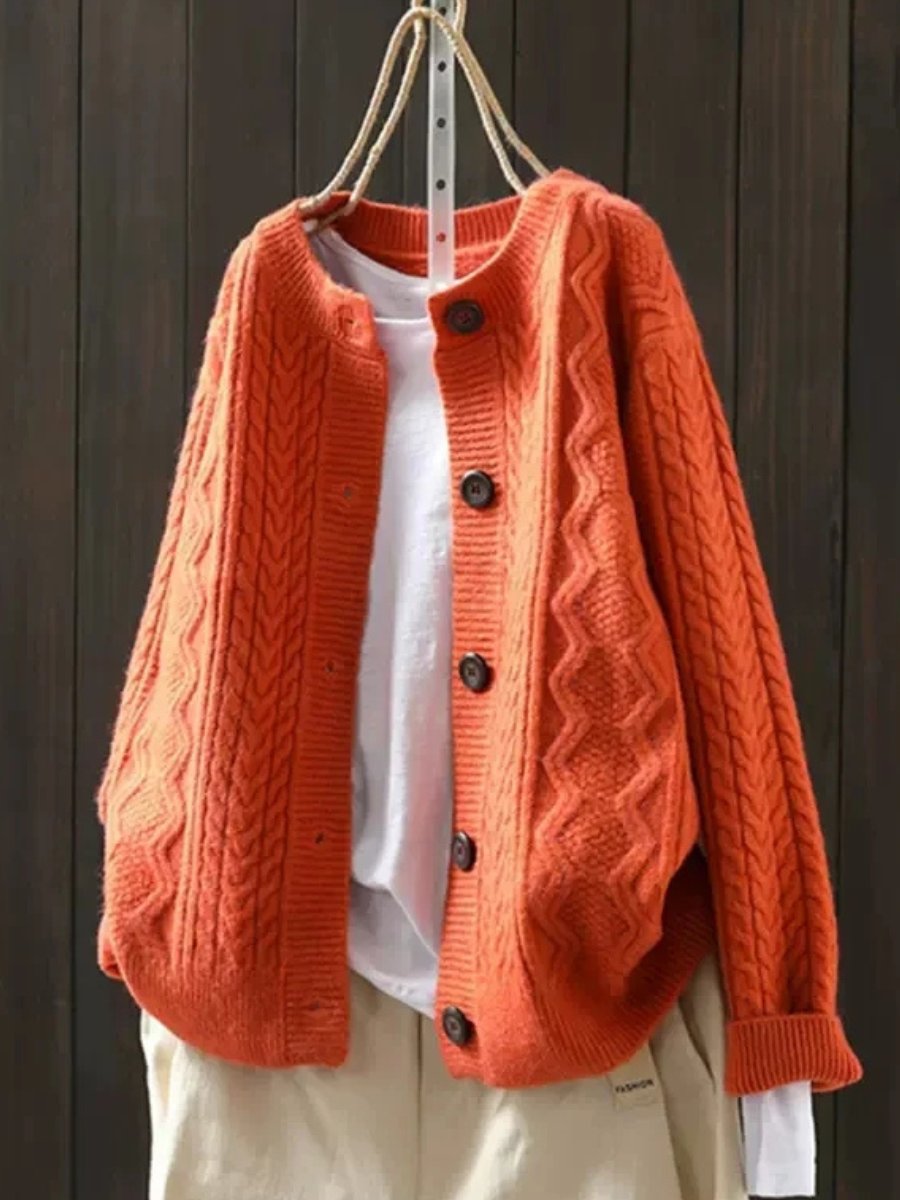 Women's Oversized Cable- Button-Down Cardigan Sweater