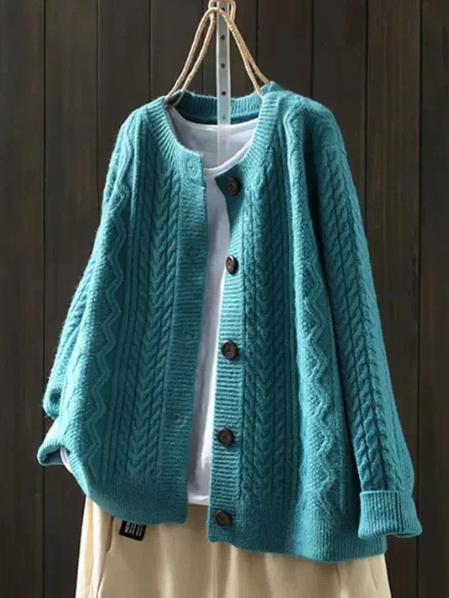 Women's Oversized Cable- Button-Down Cardigan Sweater