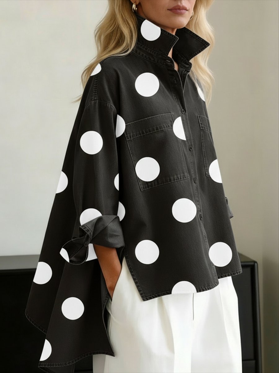 Women's Oversized Polka Dot Long-Sleeve Shirt