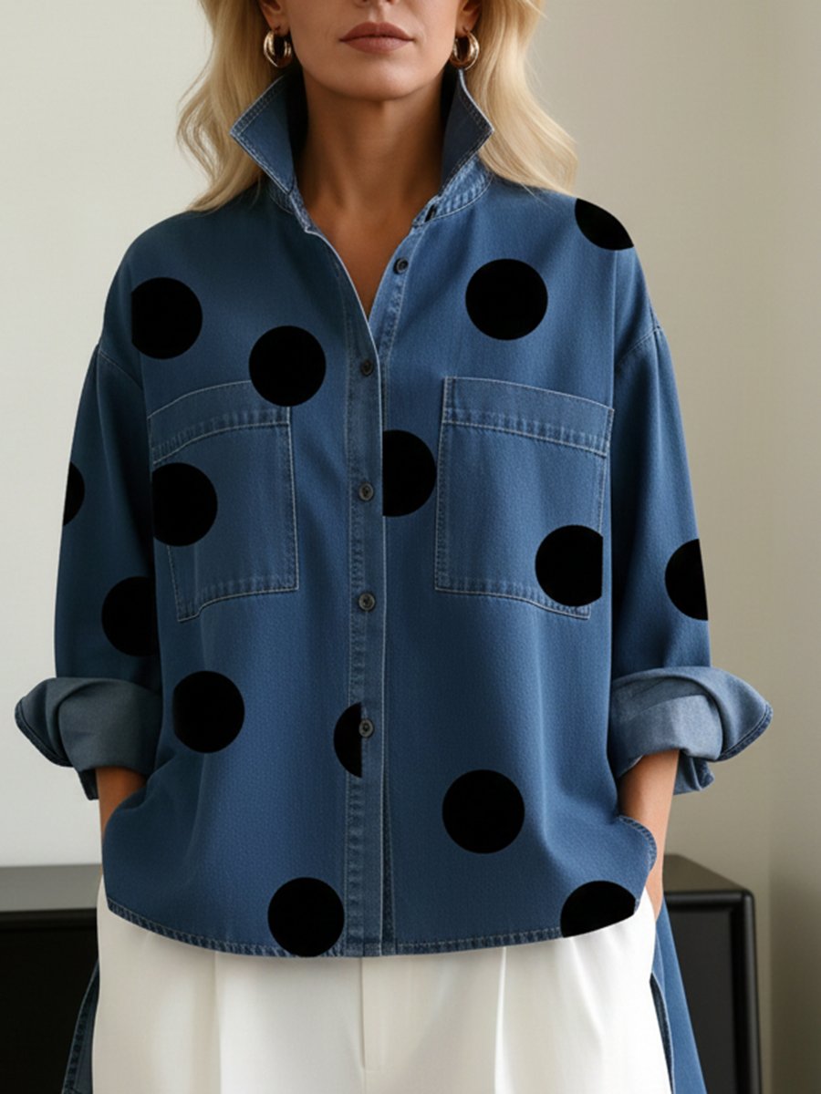Women's Oversized Polka Dot Long-Sleeve Shirt