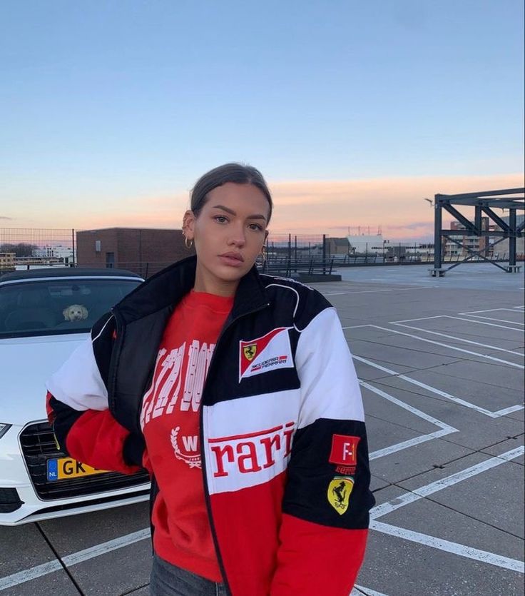Women's Oversized Racing Jacket - Colorblock Motorsport Style with Pat ...