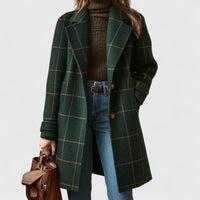 Women's Plaid Longline Notch-Lapel Coat