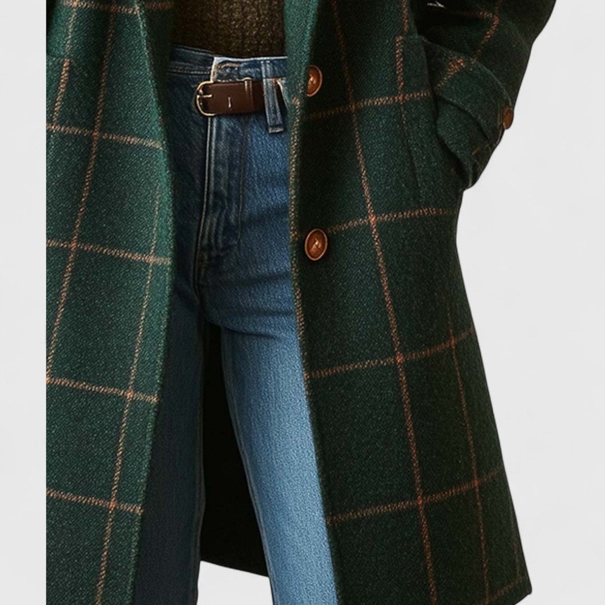Women's Plaid Longline Notch-Lapel Coat