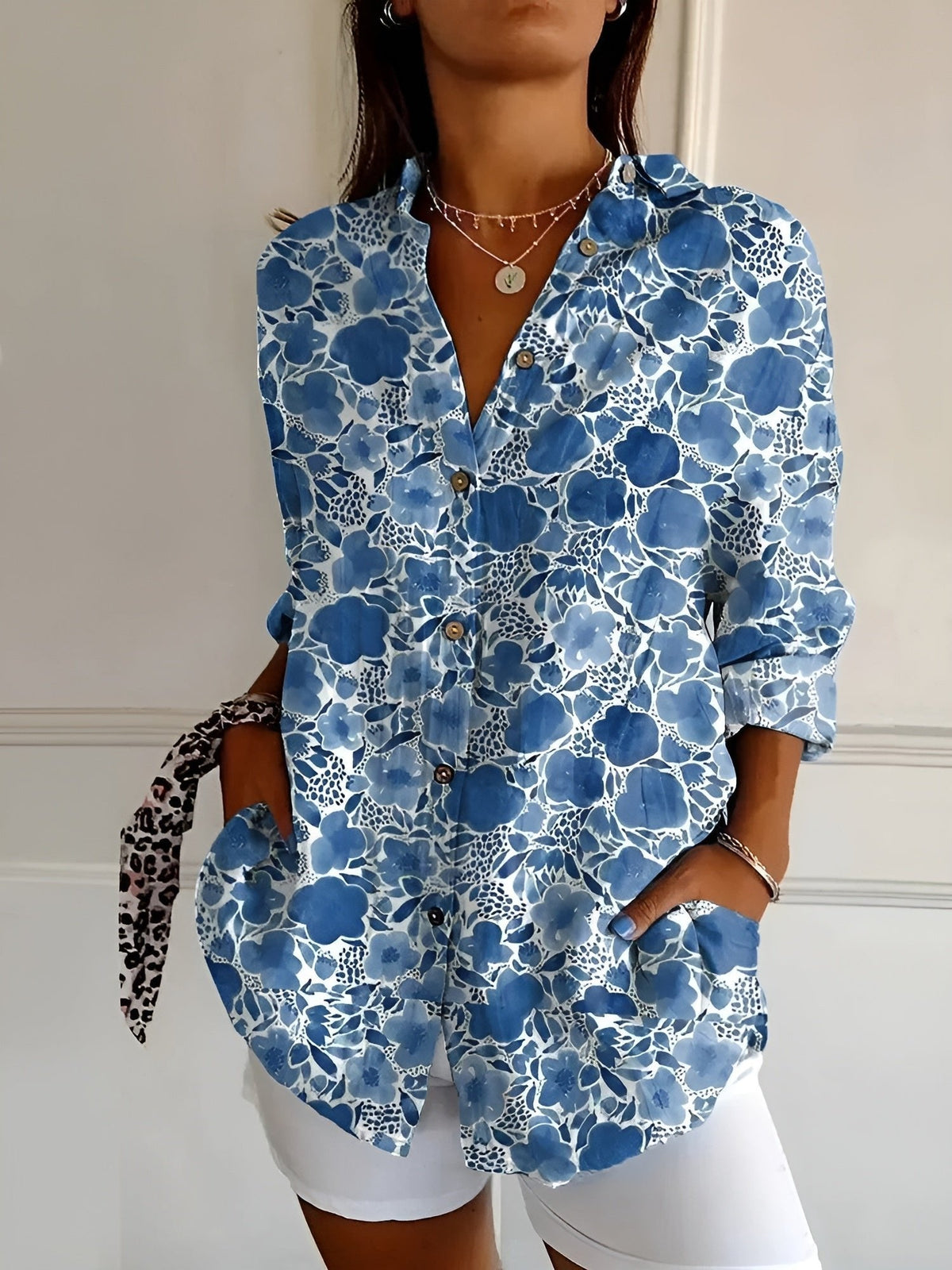 Women's Relaxed-Fit Floral Button-Down Long-Sleeve Blouse