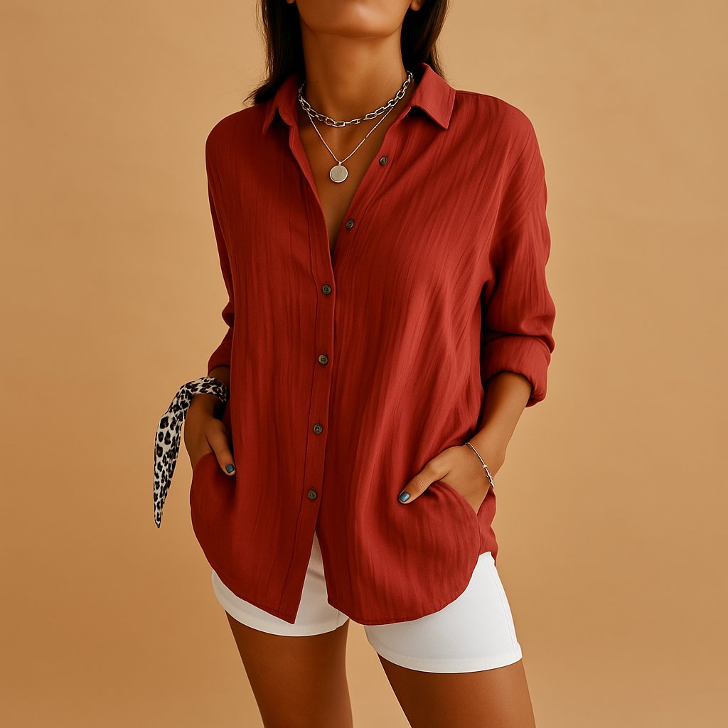 Women's Relaxed Fit Long Sleeve Button-Down Blouse