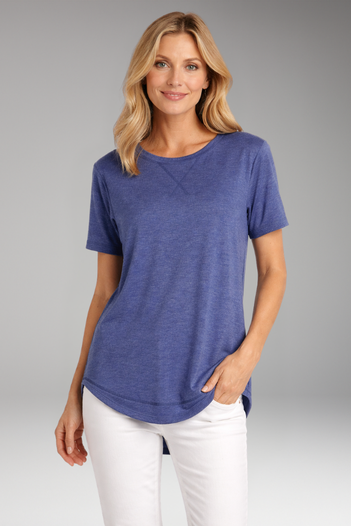 Women's Relaxed Fit Round Neck T-Shirt with Curved Hem