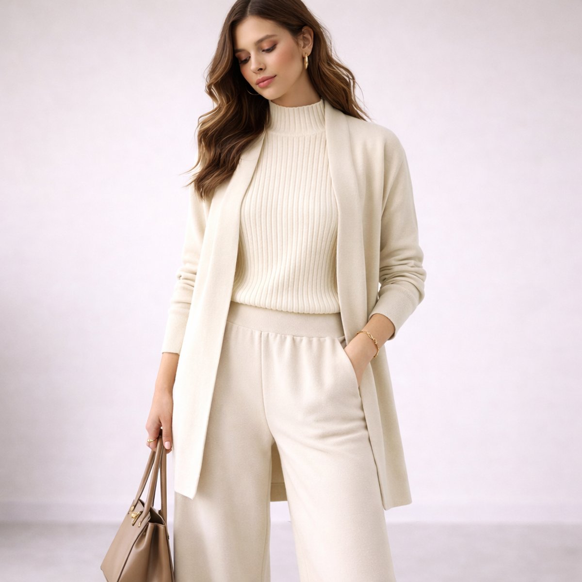 Women's Relaxed-Fit Three-Piece Set with Cardigan