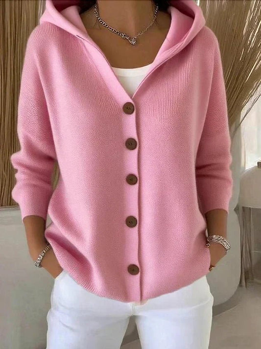 Women's Relaxed Hooded Button-Front Cardigan Sweater