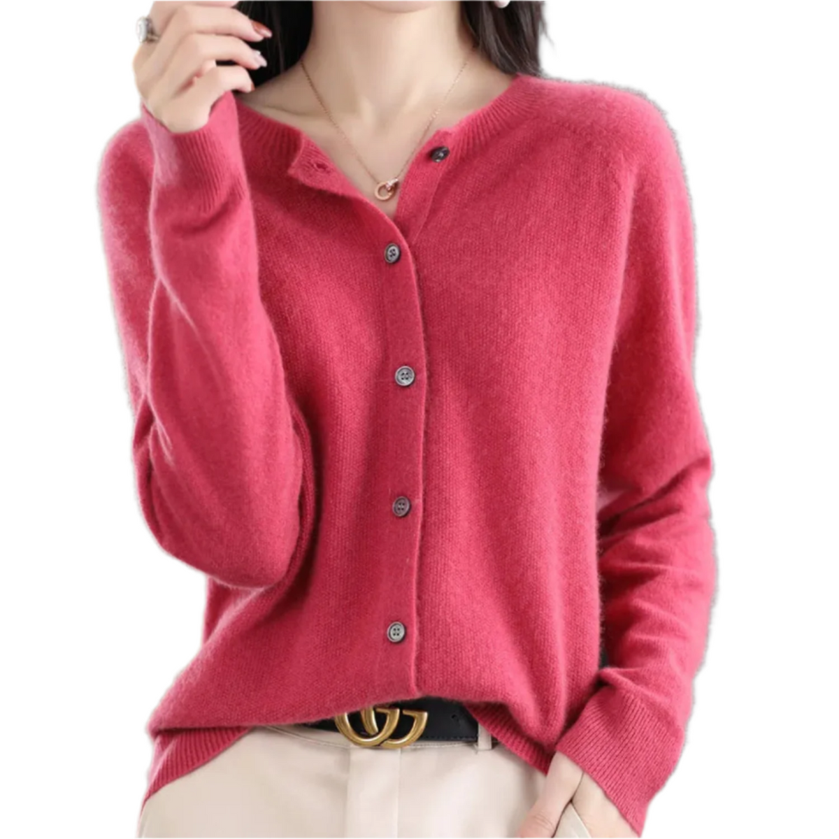 Women's Round Neck Cardigan - White Sweater