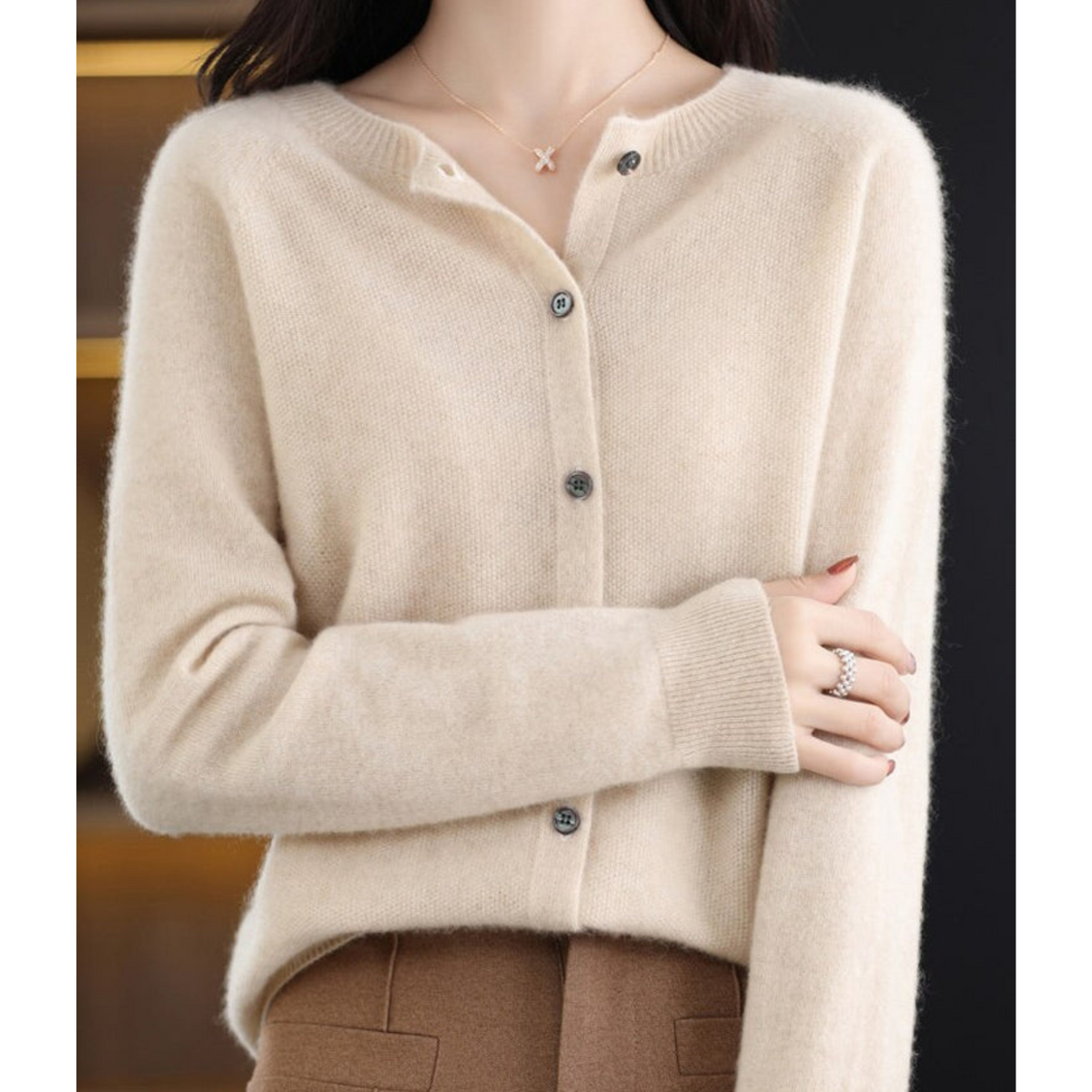 Women's Round Neck Cardigan - White Sweater