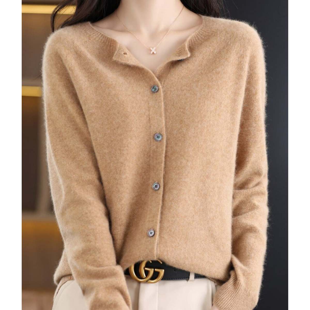 Women's Round Neck Cardigan - White Sweater