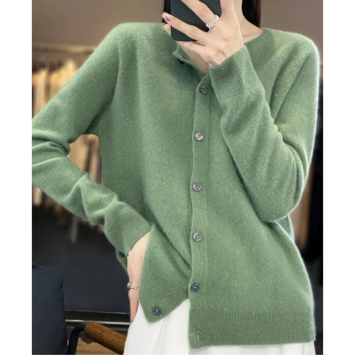Women's Round Neck Cardigan - White Sweater