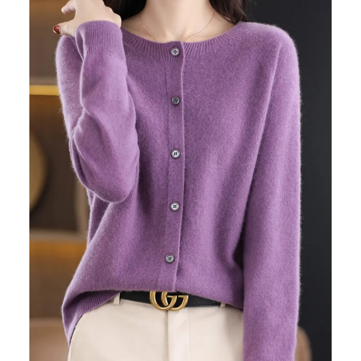 Women's Round Neck Cardigan - White Sweater