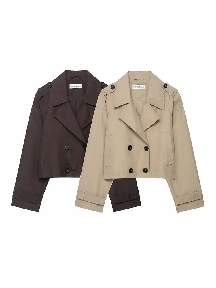 Women's Short Double-Breasted Trench Coat – Timeless Silhouette for Work and Casual Wear