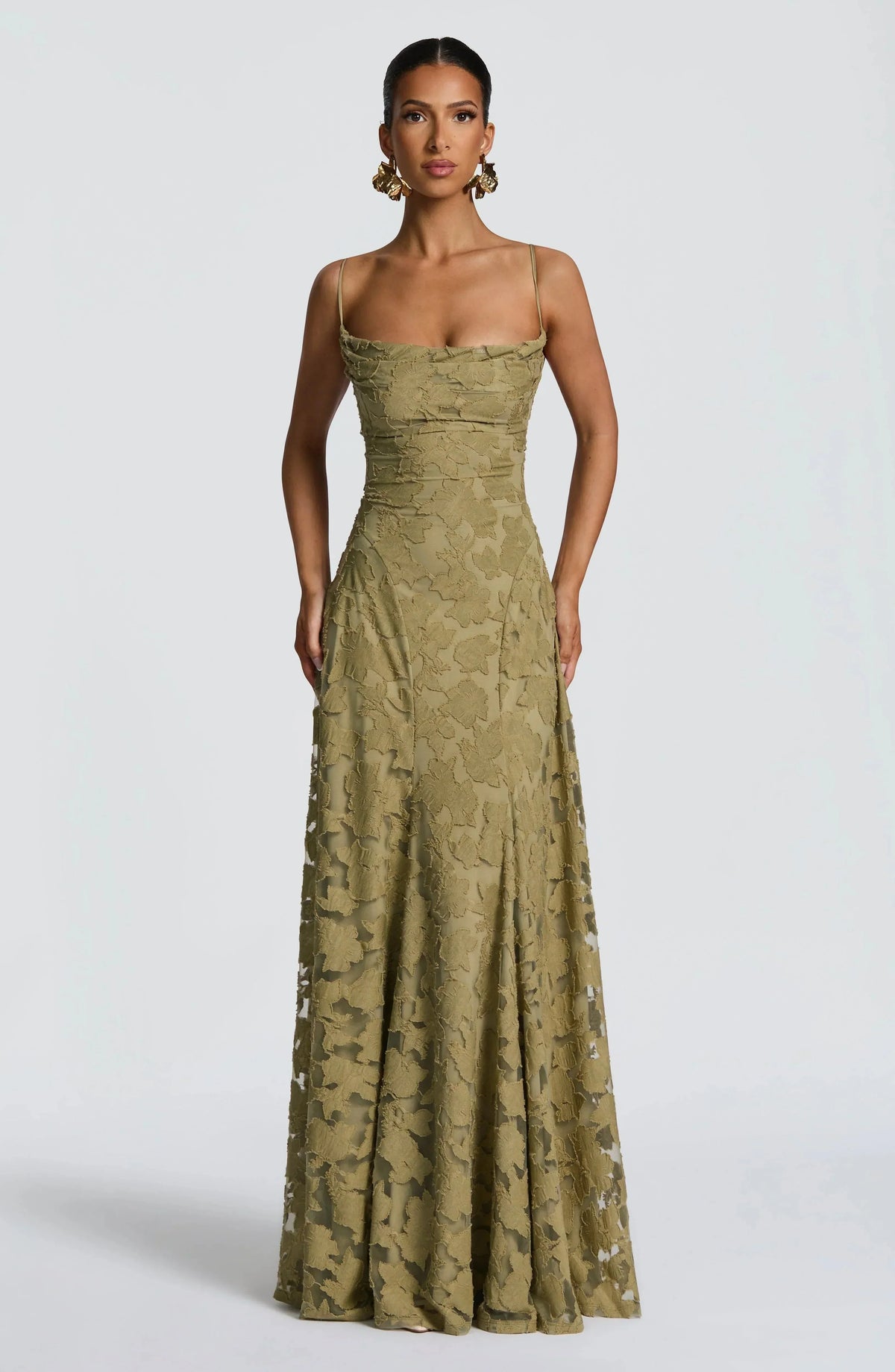 Women's Sleeveless Cowl Neck Maxi Dress with Floral Pattern