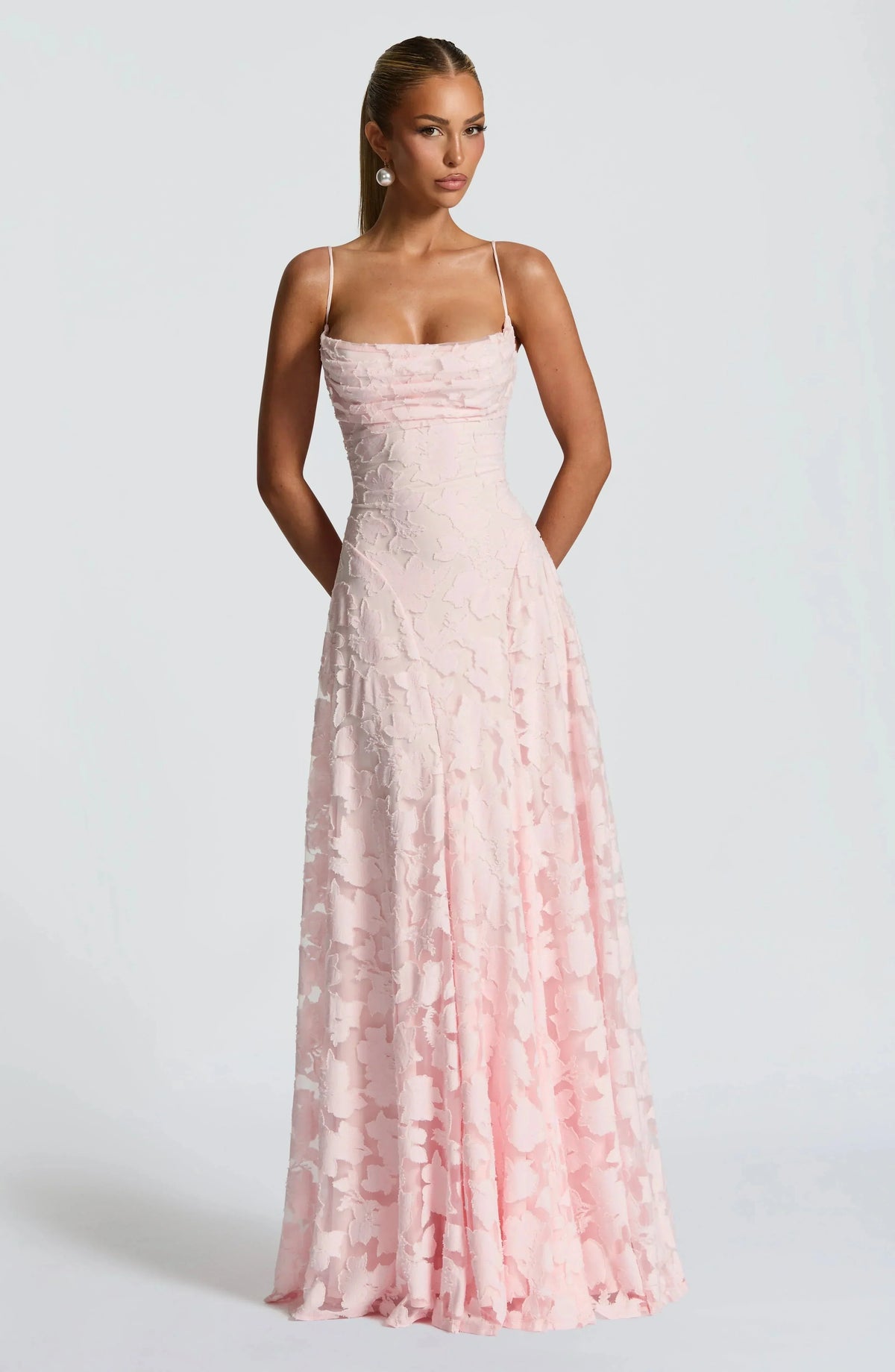 Women's Sleeveless Cowl Neck Maxi Dress with Floral Pattern