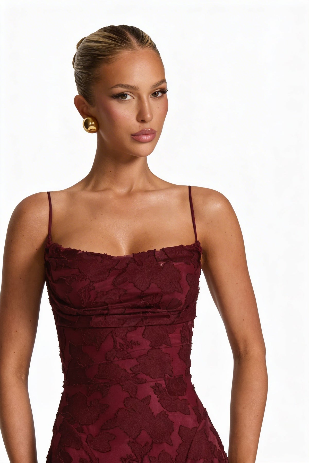 Women's Sleeveless Cowl Neck Maxi Dress with Floral Pattern