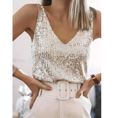 Women's Sparkling Sequin V-Neck Sleeveless Blouse