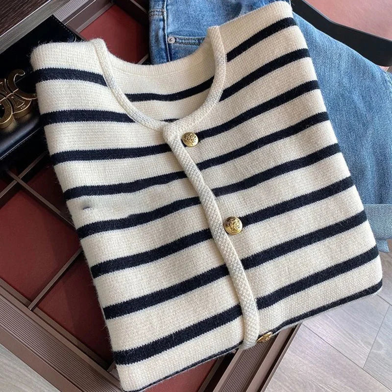Women's Striped Button-Up Cardigan