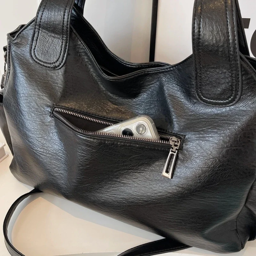 Women's Structured Shoulder Bag with Zip Pockets