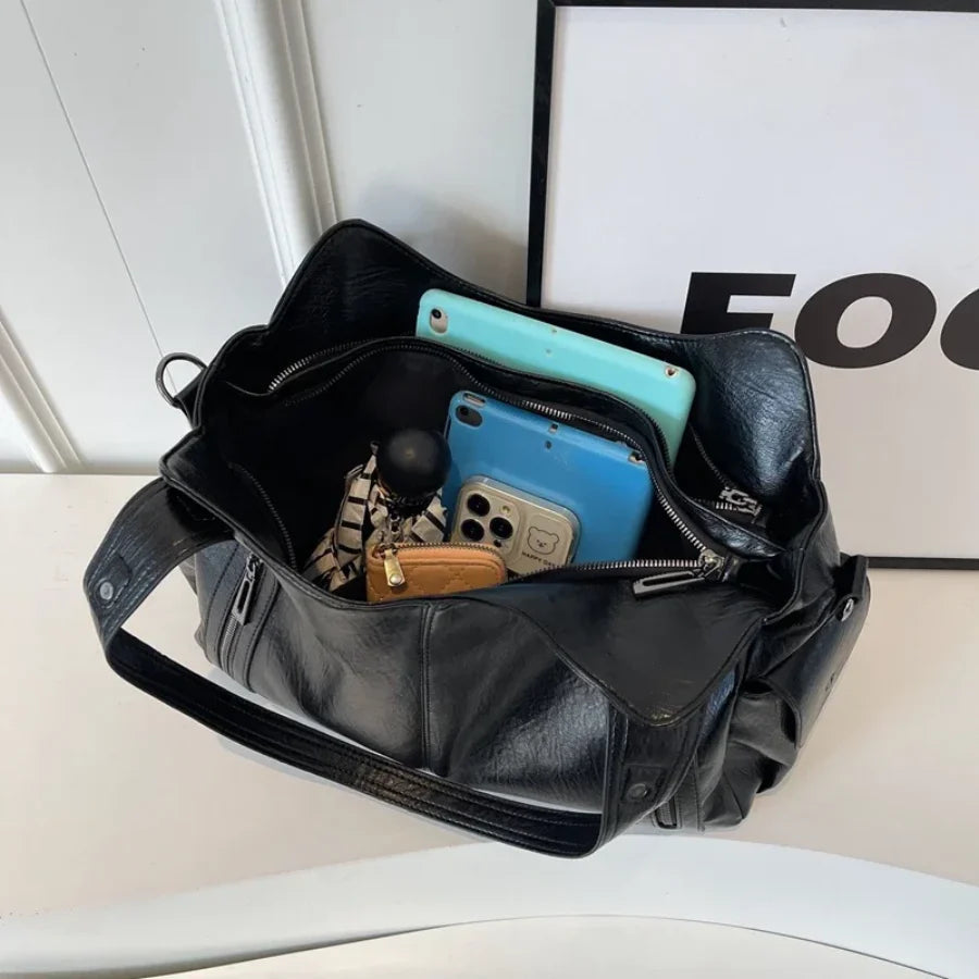 Women's Structured Shoulder Bag with Zip Pockets