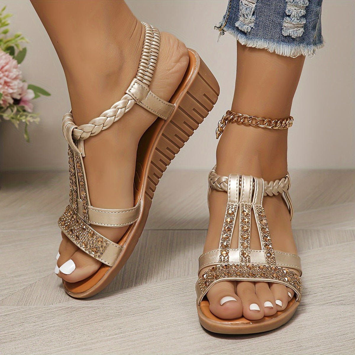 Women's T-Strap Wedge Orthopedic Sandals