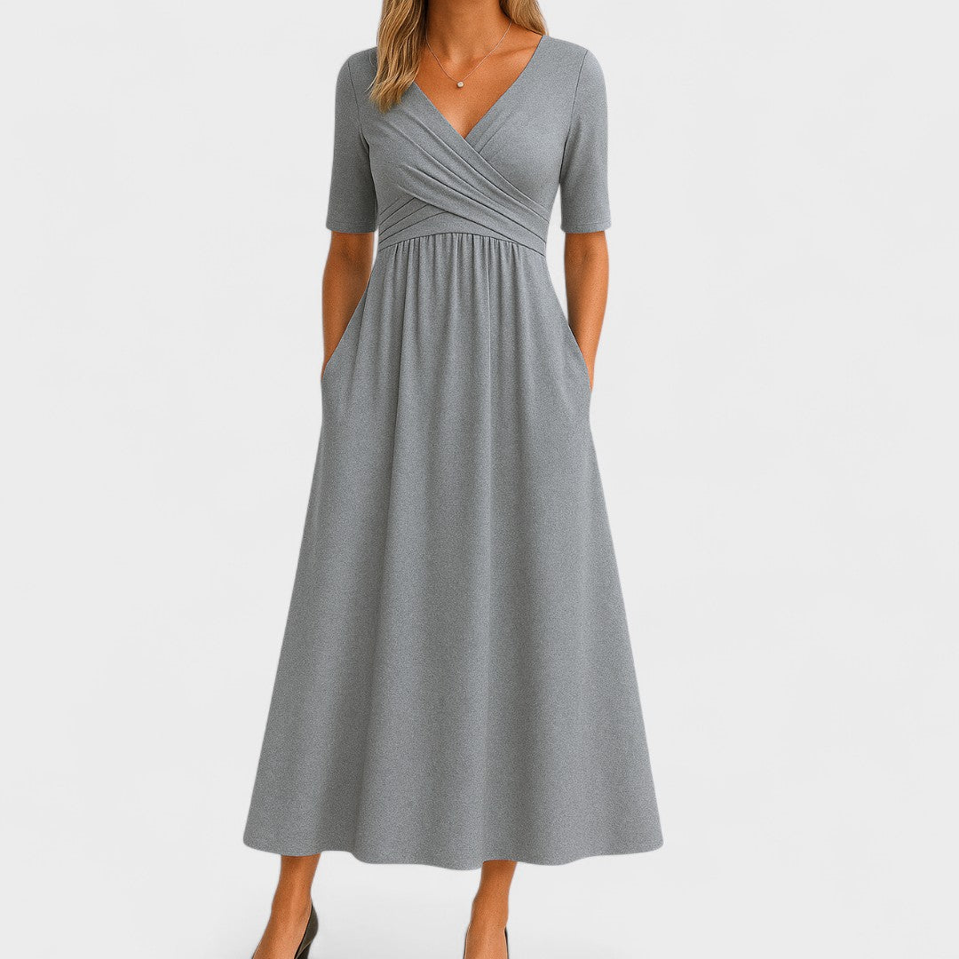 Women's V-Neck A-Line Midi Dress