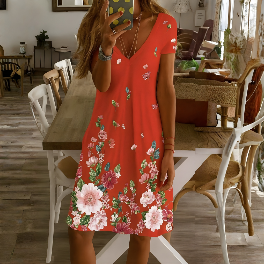 Women's V-Neck A-Line Midi Dress