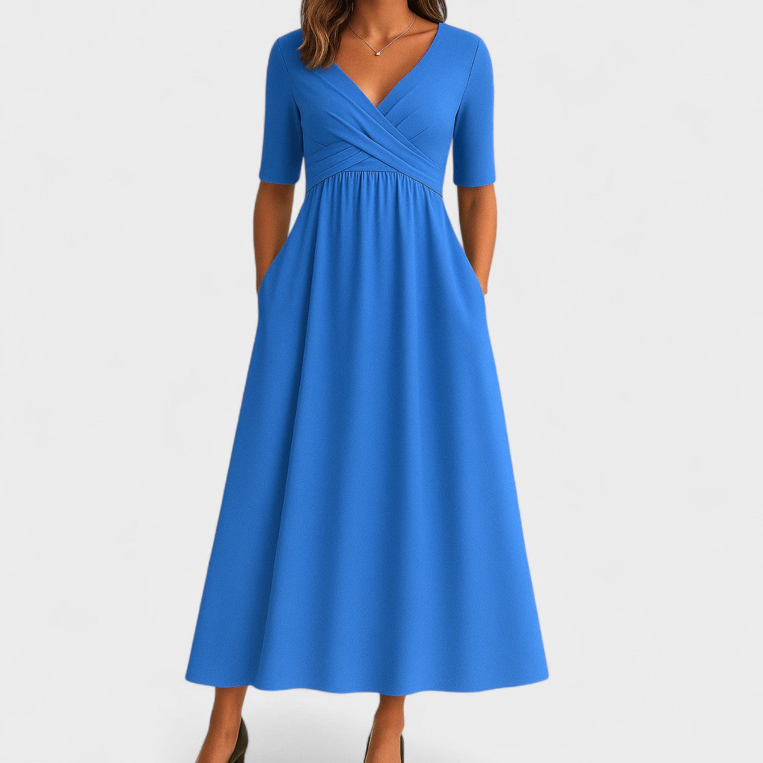Women's V-Neck A-Line Midi Dress