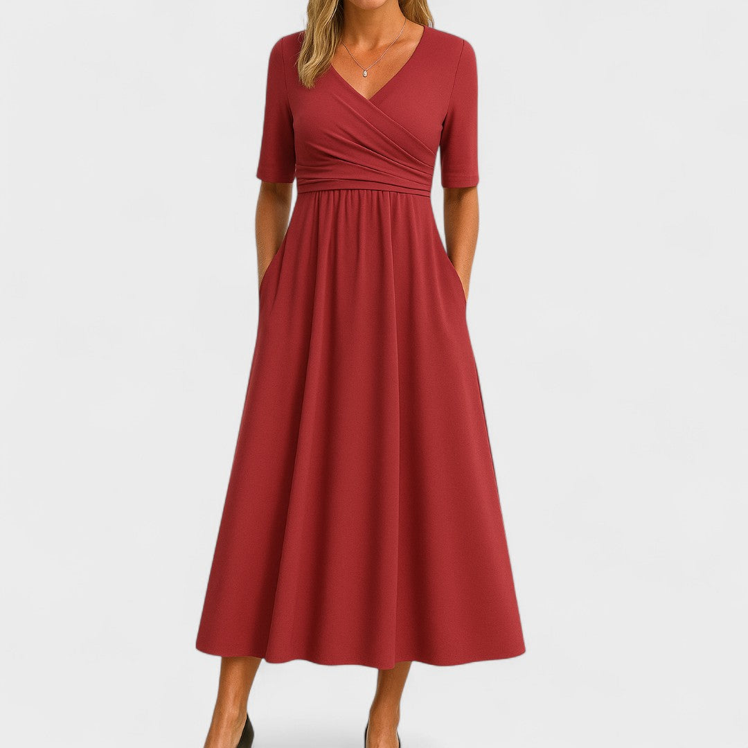 Women's V-Neck A-Line Midi Dress