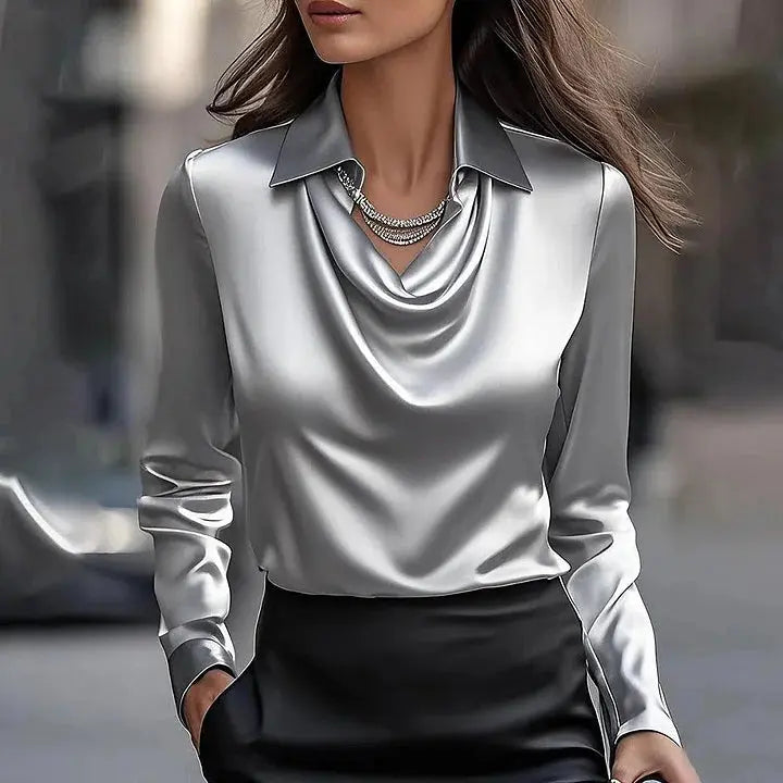 Women's V-Neck Blouse with Draped Neckline