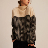 Women's Warm Turtleneck Sweater with Chevron Pattern