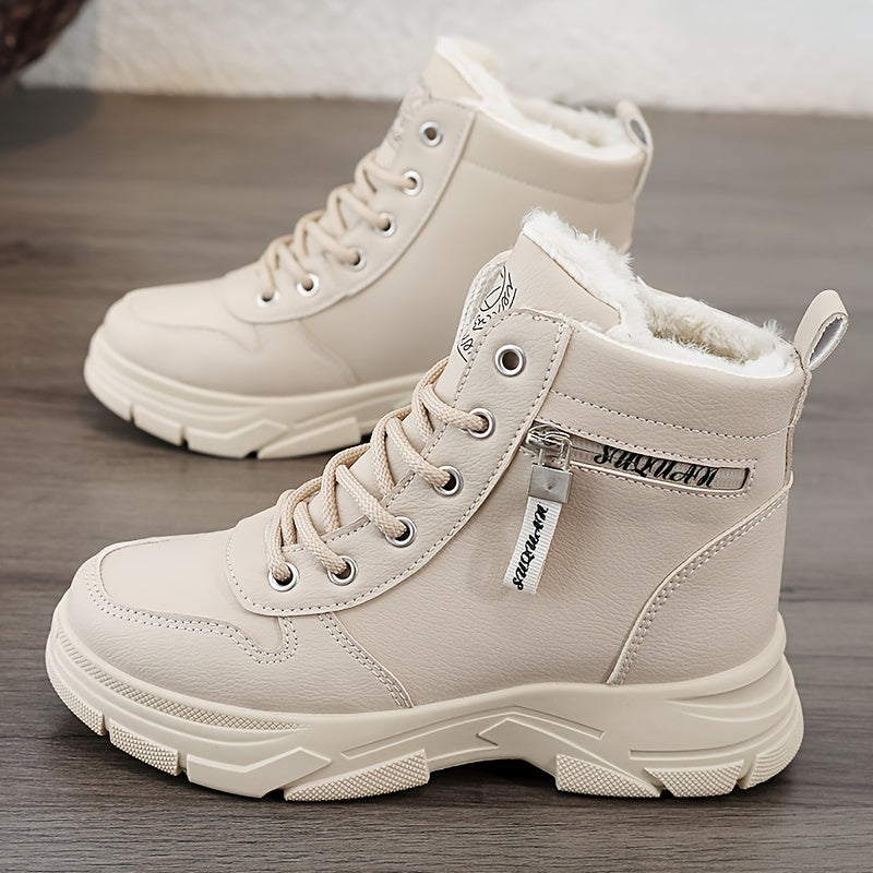 Women's Winter Ankle Boots with Side Zipper, Soft Lining and Chunky Sole