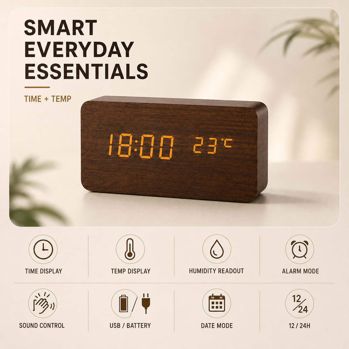 Wood Finish Digital Alarm Clock